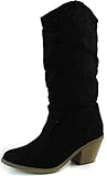 Women's Designer Mid Calf Knee High Vintage Western Cowboy Combat Stacked Stylish Casual Slouch Fashion Dress Boot,Muse-01 Black Suede 7