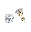 Stud Earrings with Clear CZ and Square Stamping - Gold Plated Sterling Silver - 9 mm
