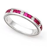 14k White Gold Channel set Diamond and Ruby Wedding Band Ring (G-H/SI, 1/3 ct.)