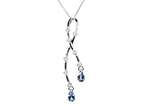9ct White Gold Tanzanite & Diamond  Drop Pendant On 18 Curb Chain