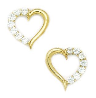 14k Yellow Gold CZ Big Heart Fancy Post Earrings - Measures 12x12mm - JewelryWeb