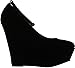 Delicious Black Faux Suede Round Toe Ankle Strap Cover Platform Wedge Shoes