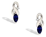 14K White Gold Genuine Marquise Sapphire and Diamond Earrings