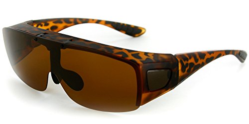 "Flip-Up Coverup" Cover Over Sunglasses with Polarized Multi-Use Driving Lens - Unisex (Tortoise w/ Amber)