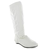 Z49 New Ladies White Flat Knee Boots Womens Size 4-8 Uk