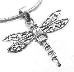 Pretty Sterling Silver Filigree Dragonfly Charm Pendant