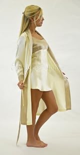 Silk Long Robe and Matching Silk Slip Set - Classic Ivory Taupe