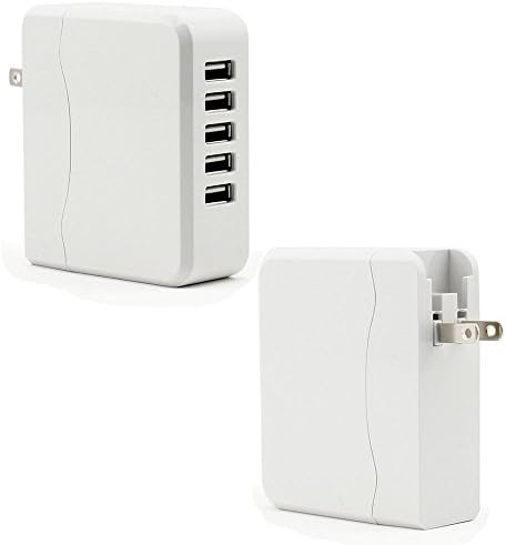 TIWKICH 35W 5V 7A 5-Port USB Wall Charger with Folding Plug and Smart Technology Portable Travel Charger Power AC Adapter Desktop Charging Station for iPhone 6 6 Plus 5S 4S, iPad Mini Air, Samsung Galaxy S5 S4 S3, Samsung Galaxy Tab 3 2, Android Smartphones, Tablets, - White