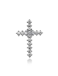 14K White Gold Round Diamond Share Prong Set Cross Pendant (1.92ct)