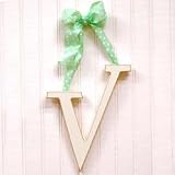 Wooden Hanging v: Blue Polka Dot Ribbon