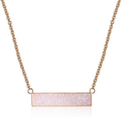 Iridescent Drusy Quartz Balance Pendant Necklace with Rose Gold-Plated over Brass, 16"+3" Extender