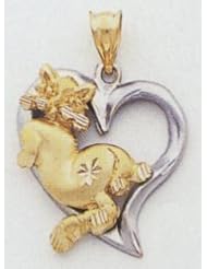 Yellow Cat in White Heart Charm - D156