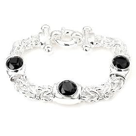 Sterling Silver Byzantine Chain and Black Onyx Bracelet by 