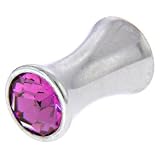 4 Gauge Surgical Steel FUCHSIA Cubic ZIRCONIA Saddle Plug