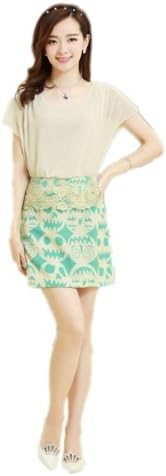Free2mys Summer 2014 Women's Dolman Sleeve Floral Lace Patchwork Chiffon Dress (Little Blue, Asia M / US 4-6)