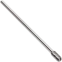 PFERD Tough Series Cylindrical Carbide Bur, Long-Length, Uncoated (Bright) Finish, Double Cut, Radius End