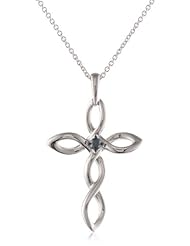 Sterling Silver Prong Set Blue Diamond Accent Cross Pendant Necklace (I-J Color, I2-I3 Clarity), 18"
