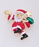 Gold Tone Running Santa Pin Brooch