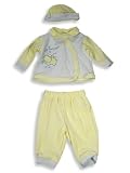 Beyond Basics Kids - Newborn Baby Girls Long Sleeved Velour Pant Set with Matching Cap, Lt. Blue, Yellow