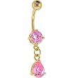 24kt Gold Plated Pink Solitaire Teardrop Dangle Belly Ring