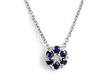14K White Gold 9MM Flower Pendant Enhanced with Sapphire and Prong Set Diamonds on a 16'' Cable Chain.