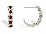 14K White Gold Genuine Round Garnet Hoop Earrings