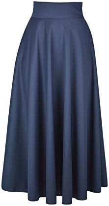 MYRA COLLECTION HIGH WAISTED FLARED MAXI FLOOR LENGTH SKIRT (Medium, Navy)