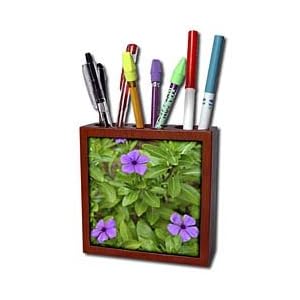 WhiteOak Photography Floral Prints - Three purple flowers - Tile Pen Holders-5 inch tile pen holder
