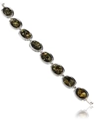 Simple Collection Baltic Green Amber and Sterling Silver Large Oval Bracelet, 8.5"