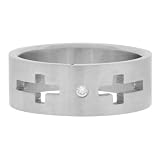 Men's Ring with a Laser Cut Out Crosses and a Single CZ Stone Religious
