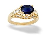 14K Yellow Gold Genuine Oval Sapphire and Diamond Antique Style Ring