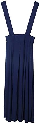Youcanshine Women's Chiffon Beach Elastic Waist Maxi Long Braces Suspender Skirt (Navy Blue)