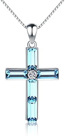 IDOLCO Sterling Silver Swarovski Element Crystal CZ Crucifix Cross Pendant Chain Necklace for Women Girls