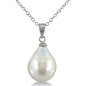 Huge 11-12mm Solitaire Freshwater Pearl Drop Pendant on Sterling Silver Chain: Jewelry