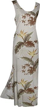 Waimea - Hawaiian Long Tank Dress in Taupe and Coral