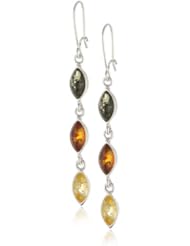 Sterling Silver Multicolor Amber Marquise-Shaped Long Earrings