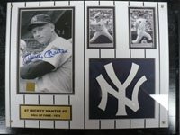 Mantle, Mickey (New York Yankees) Autographed/Hand Signed 4x6 Photo Mounted on Plaque with 2 cards a