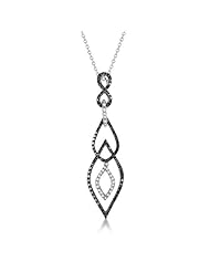 Ladies Interlocking Shape Fancy Black andWhite Diamond Pendant Necklace in 14K White Gold 0.75ctw