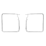 Sterling Silver Large Square Clutchelss Hoop Earrings