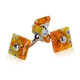 Amber Yellow Millefiore Venetian Glass Double-Sided Silver Italian Cufflinks with Presentation Box