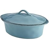 Rachael Ray Cucina Stoneware 3-1/2-Quart Oval Casserole, Agave Blue