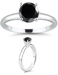 1.46-1.55 Ct AA Black Diamond Solitaire Ring in 14K White Gold {DIAMOND APPRAISAL INCLUDED}
