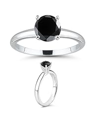 1/2 (0.46-0.55) Cts AAA Black Diamond Solitaire Ring in 14K White Gold