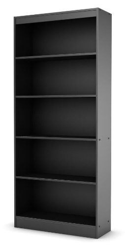 5 Shelf Bookcase Black Wood Finish On Sale