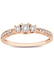 10k Rose Gold Accent Diamond 3 Stone Ring (0.248 Cttw, G-H Color, I2-I3 Clarity)