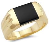New Solid 14k Yellow Gold Mens Onyx Square Ring Band