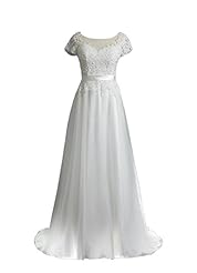 Short Sleeves Organza/Satin/Taffeta/Tulle Applique Lace Belted Wedding Dress  with a Brush/Sweep Train 