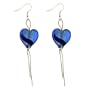 Silver Tone Blue Glass Heart Dangle Earrings