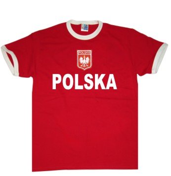 Polen/Polska T-Shirt im Trikot Look + Wappen S-XXL rot/weiss XXL