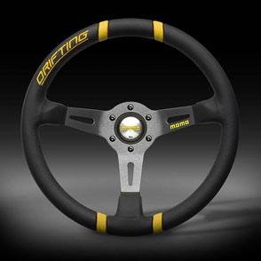 Momo Drifting Black Leather & Yellow Steering Wheel - **JUST RELEASED, RARE**